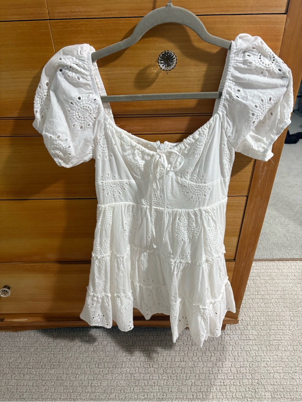 Princess Polly White Puff-Sleeve Eyelet Dress